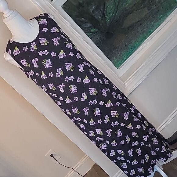 White Stag Maxi Dress Black with Purple Floral Print - Picture 1 of 5